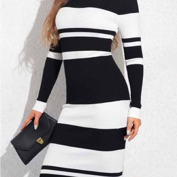 PrettyGuide Turtleneck Sweater Dress Size Med. Ribbed Knit Stretch Midi Bodycon - Picture 2 of 3